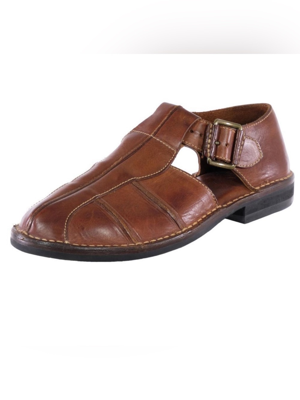 Cole Haan Men’s Brown Leather Fisherman Roman Sandals with Buckle